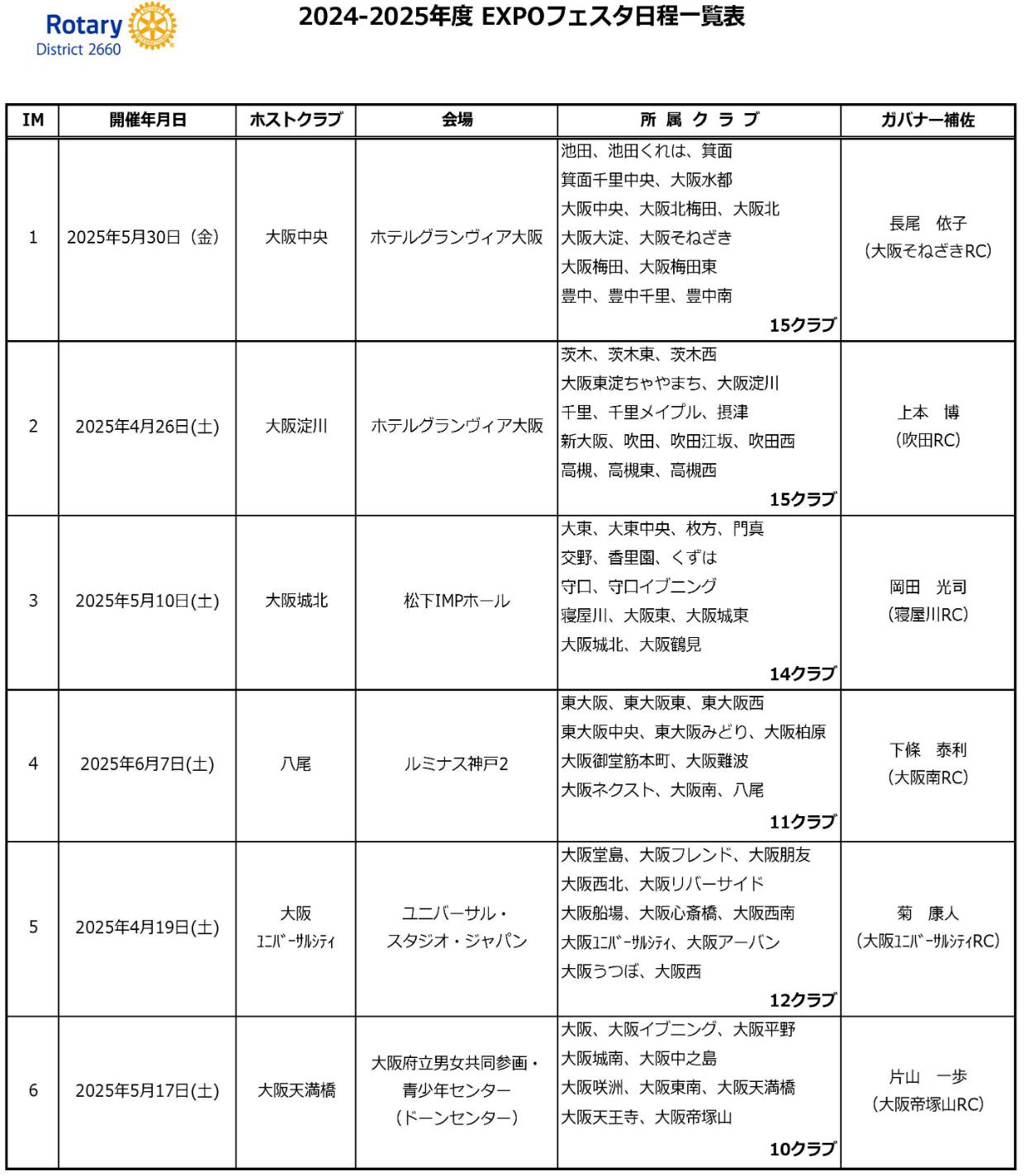 2024-2025年度 EXPOフェスタ日程一覧表